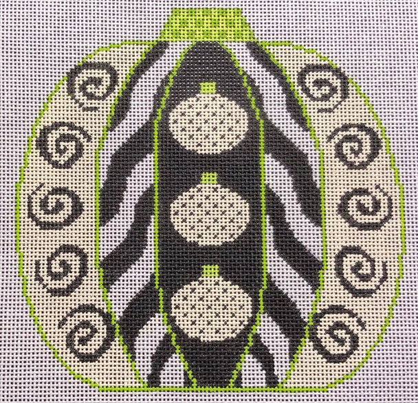 HW128B-BW  Pumpkin Patchwork - Pumpkins - Black & White 5.5 x 5.5 18 Mesh EyeCandy Needleart