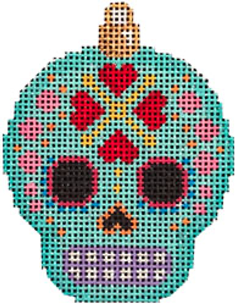 EE-1453 Sugar Skull Ornament/Aqua 2.25x3 18 Mesh  Associated Talents