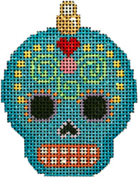 EE-1457 Sugar Skull Ornament/Blue 2.25x3 18 Mesh Associated Talents