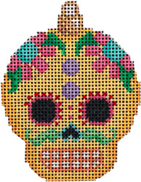 EE-1460 Sugar Skull Ornament/Yellow 2.25x3 18 Mesh Associated Talents