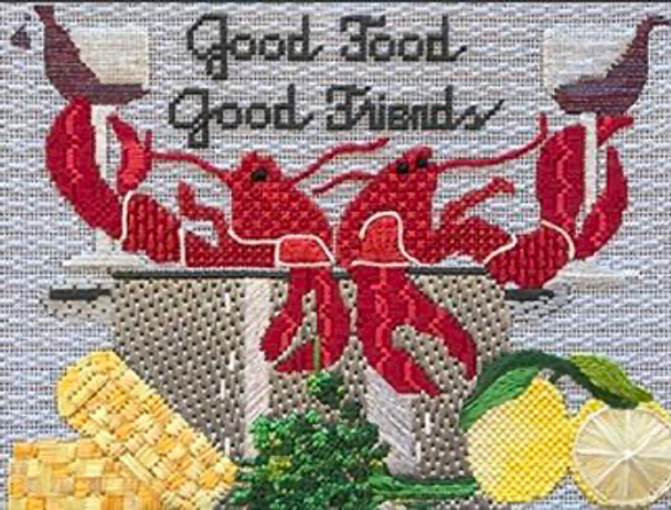 A202 8 x 6 Good Food/Good Friends Melissa Prince 18 Mesh Shown Finished
