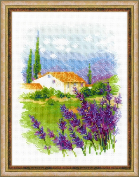 RL1691 Riolis Cross Stitch Kit Farm in Provence 7" x 9.5" ; White Aida; 14ct 
