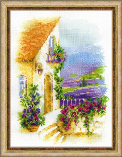 RL1689 Riolis Cross Stitch Kit Provence Street 7" x 9.5" ; White Aida; 14ct 