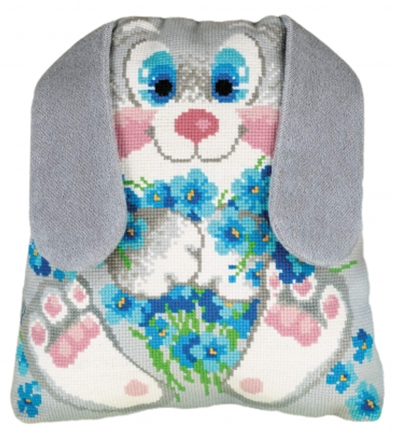 RL1647 Riolis Cross Stitch Kit Rabbit Cushion Includes fabric for back and ears.; 11.75" x 13.75"; White Aida; 10ct 