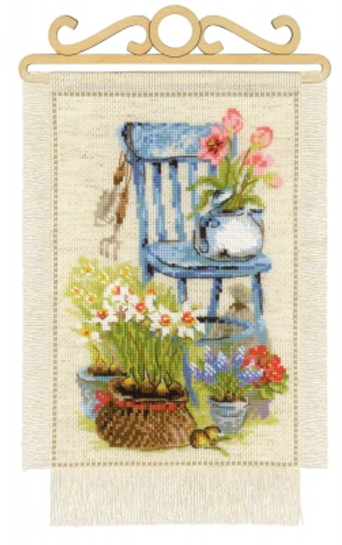 RL1656 Riolis Cross Stitch Kit Cottage Garden - Spring 11.75" x 11.75"; Flaxen Aida; 14ct 