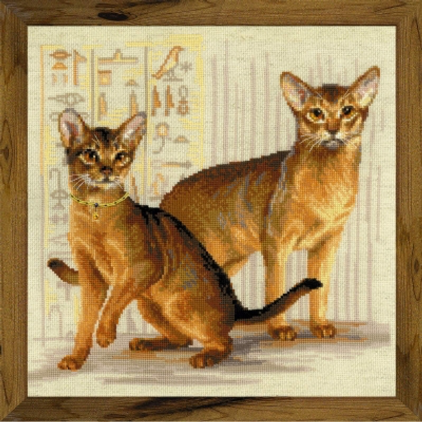 RL1671 Riolis Cross Stitch Kit Abyssinian Cats 15.75" x 15.75" ; Flaxen Aida; 10ct 