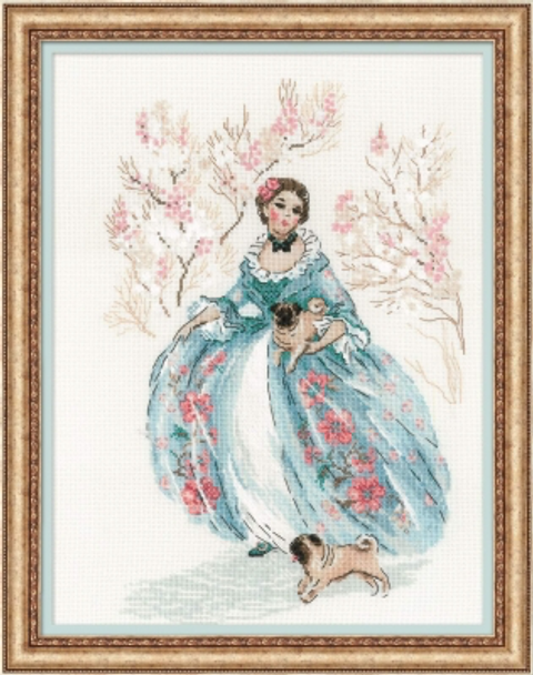 RL1723 Riolis Cross Stitch Kit Rococo - Stroll 9.75" x 13" ; Beige Aida; 18ct 