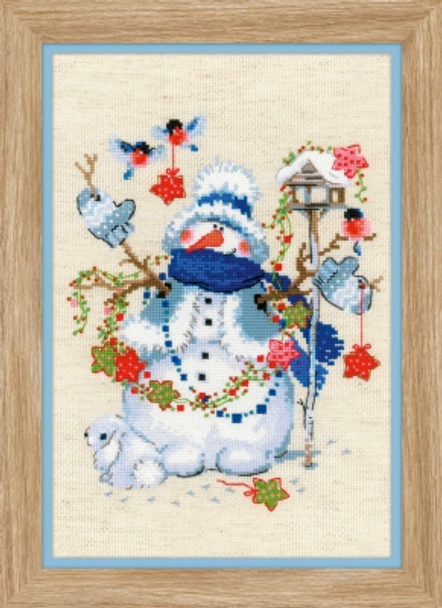 RL1757 Riolis Cross Stitch Kit Christmas Eve Includes beads. ; 8.25" x 11.75; Flaxen Aida; 14ct