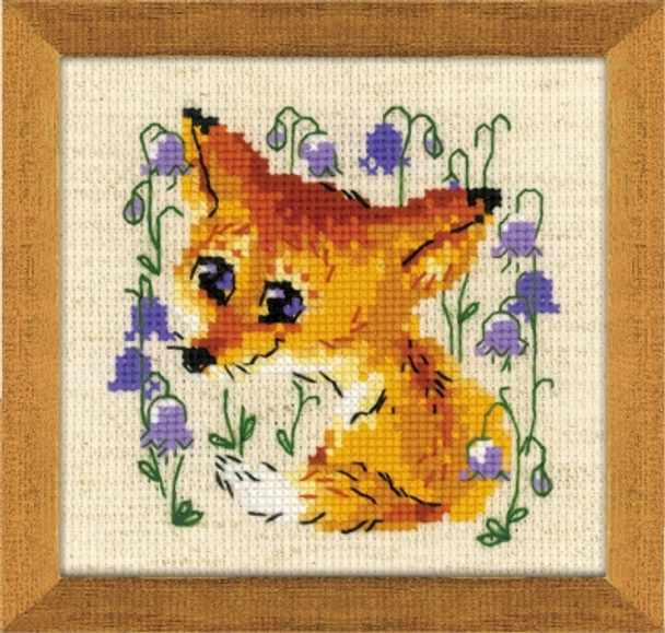 RL1776  Riolis Cross Stitch Kit Little Fox 5" x 5"; Flaxen Aida; 14ct 