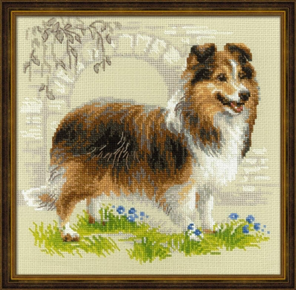 RL1710 Riolis Cross Stitch Kit Sheltie 9.75" x 9.75" ; Beige Aida; 14ct 