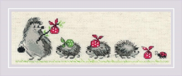 RL1711 Riolis Cross Stitch Kit Hedgehogs 9.5" x 3.25" ; Flaxen Aida; 14ct 