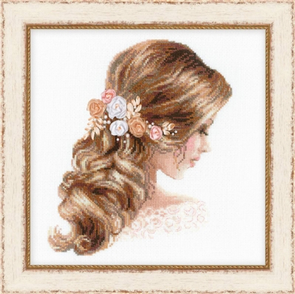 RL1764 Riolis Cross Stitch Kit Romance Glass beads and ribbons included. ; 9.75" x 9.75" ; White Aida; 14ct 