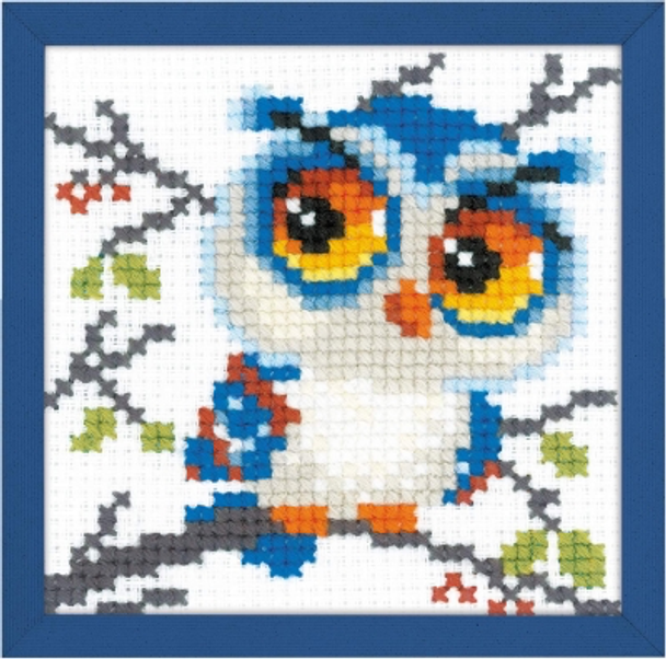 RL1784 Riolis Cross Stitch Kit Scops Owl  4" x 4"; White Aida; 10ct 