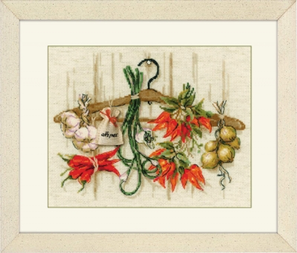 RL1794 Riolis Cross Stitch Kit Spicy Condiments 11.75" x 9.75"; Flaxen Aida; 14ct