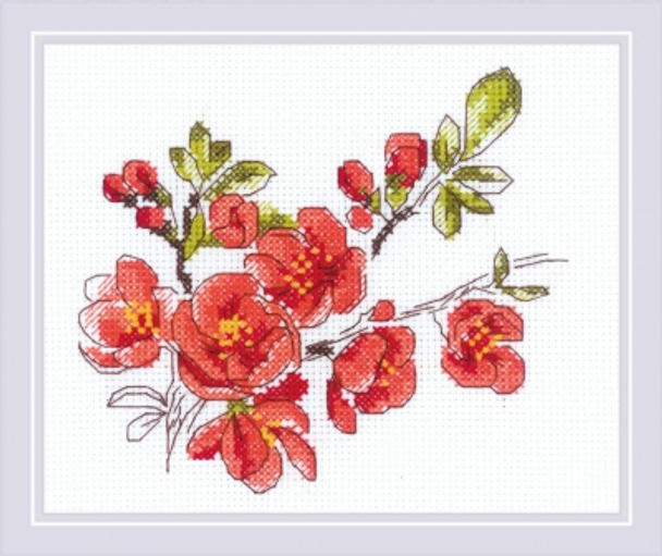 RL1819 Riolis Cross Stitch Kit The Branch of Cydonia 5" x 6.25" ; White Aida; 14ct 