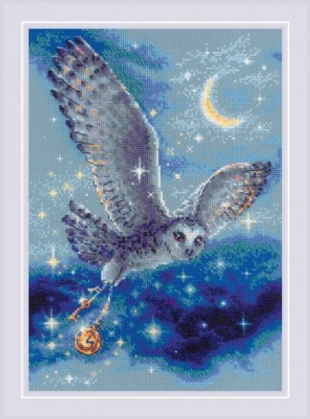 RL1872 Riolis Cross Stitch Kit Magic Owl 8.25" x 11.75"; Dark Gray Aida ; 14ct 