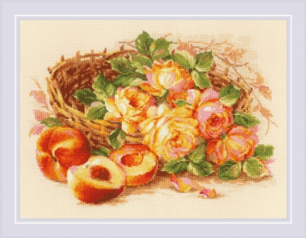 RL1827 Riolis Cross Stitch Kit Juicy Peach 15.75" x 11.75" ; Coloured Aida; 14ct 