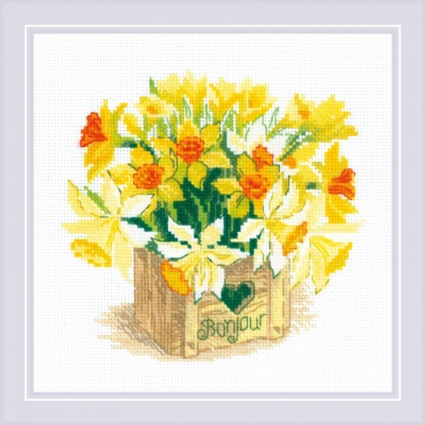 RL1825 Riolis Cross Stitch Kit Bonjour 7.75" x 7.75"; White Aida; 14ct 