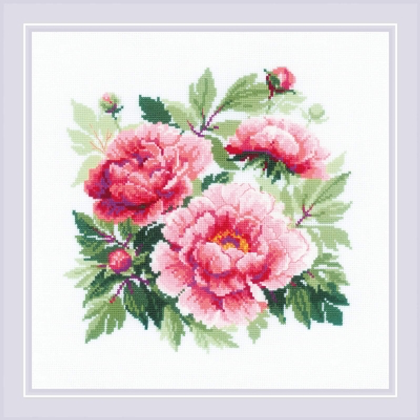 RL1854 Riolis Cross Stitch Kit Tree Peony 15.75" x 15.75"; White Aida; 10ct 