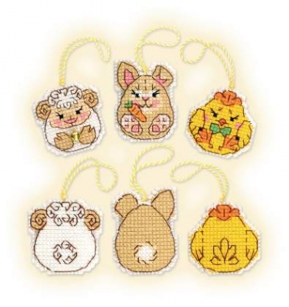 RL1860AC Riolis Cross Stitch Kit Easter Bunny and Friends 5" x 5"; Plastic Canvas; 10ct