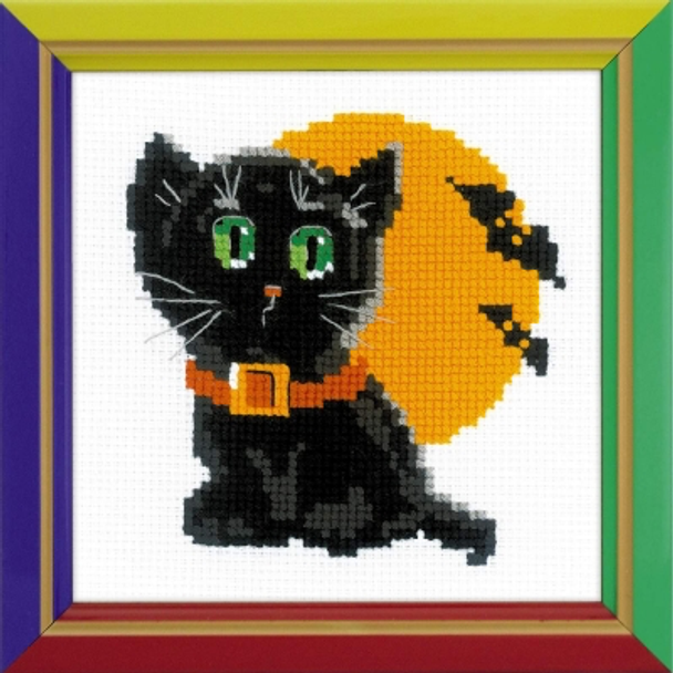 RLHB175 Riolis Cross Stitch Kit Black Cat 6" x 6"; White Aida; 10ct 