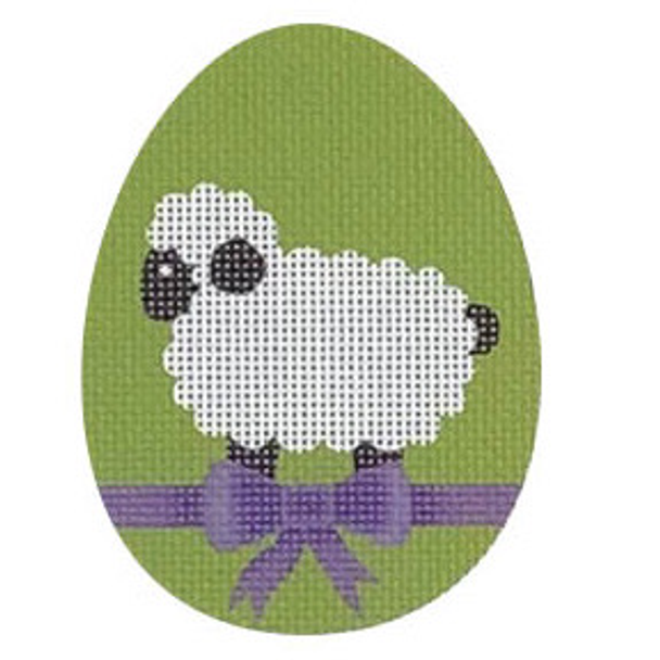 EE09 Lamb w/purple bow Flat Egg  2.75 x 3.75 18 Mesh Pepperberry Designs