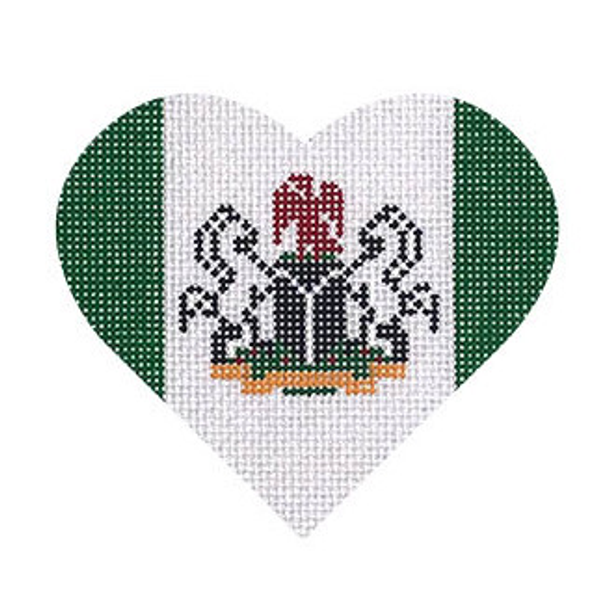 HT42 Nigerian Flag Heart 3.25 x 3.75 18 Mesh Pepperberry Designs 