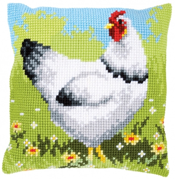 PNV157393	Vervaco Cross stitch kit White Chicken - Cushion