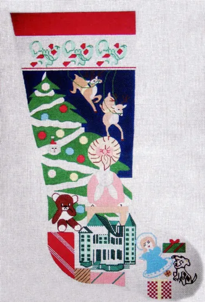 GS307 Stocking with toys and tree 21 × 14 in 13 Mesh MAGIC NEEDLE, INC. 