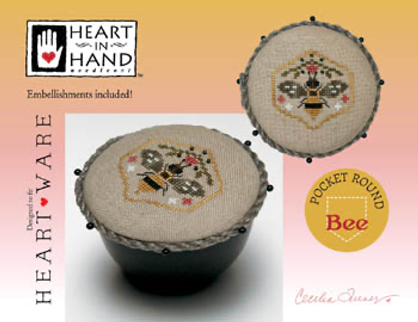 Pocket Round Bee 33W x 33H by Heart In Hand Needleart 20-1987 YT