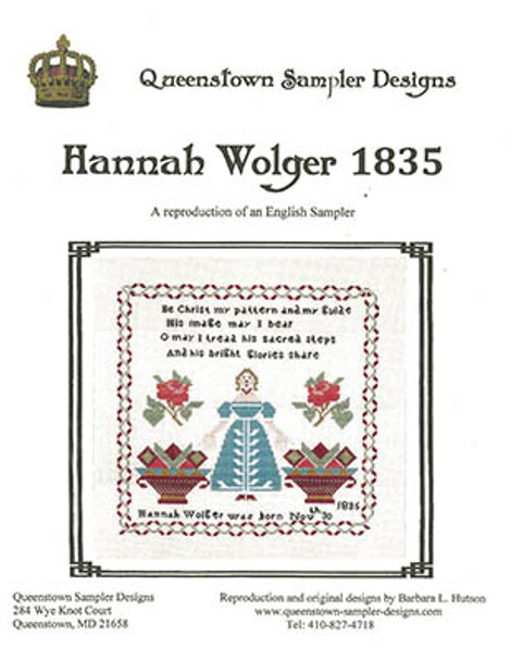 Hannah Wolger 1835 127H x 131W by Queenstown Sampler Designs 23-1132  YT