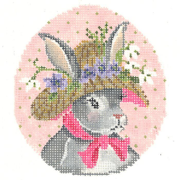 KEA17-18 Miss Snowdrop Violet Bunny Egg 3.5"w x 4"h - 18 Mesh Kelly Clark Needlepoint