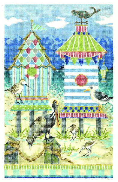 KBH26-18nAt the Shore Cabana Houses 7"w x 11.125"h - 18 MeshnKelly Clark Needlepoint