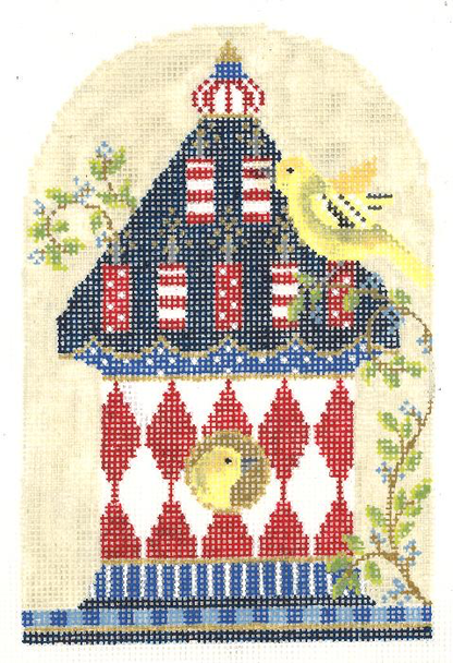 KBH25-18 Chickadee Patriotic House 4"w x 6"h - 18 Mesh Kelly Clark Needlepoint