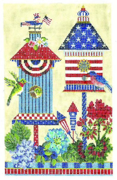 KBH22-18 4th of July American House  7.125"w x 11.25"h - 18 Mesh Kelly Clark Needlepoint