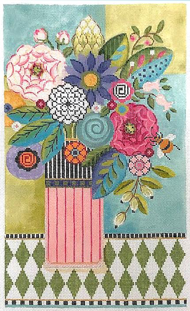 KCA46-18 Spring Floral Celebration 18 Mesh Canvas - 7"w x 12"h With Stitch Guide And Embellishment Kit Kelly Clark Needlepoint