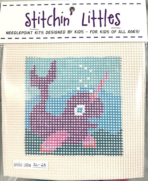 SL-23 'Nahla' the narwhal Purple body is sparkly. 5 x 5 7 Mesh Stitchin' Littles Kits Purple Palm Designs