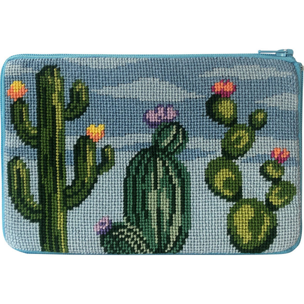 SZ635 FLOWERING CACTI Alice Peterson Stitch And Zip NEEDLEPOINT PURSE 