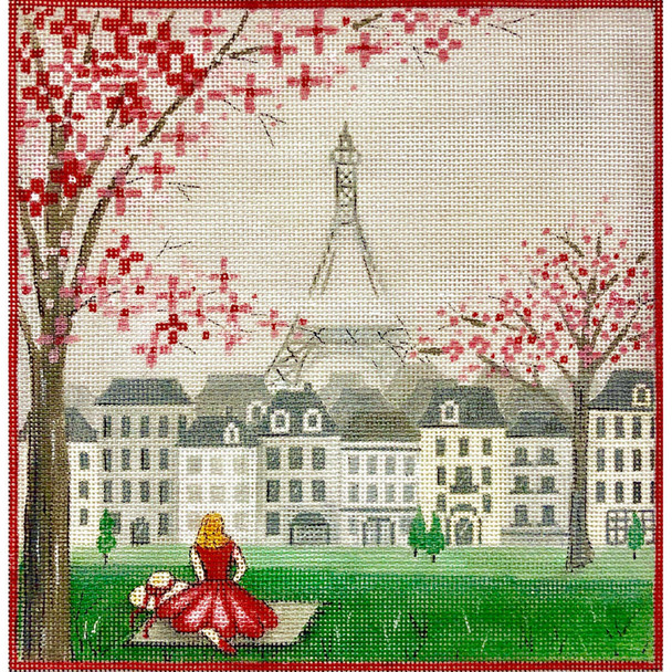 4134 GIRL WITH EIFFEL TOWER  8x 8 18  Mesh Alice Peterson Designs