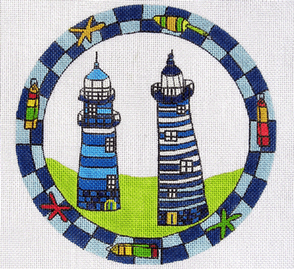 JW-36 Round Blue Lighthouses  10" Round 13 Mesh Jane Wheeler