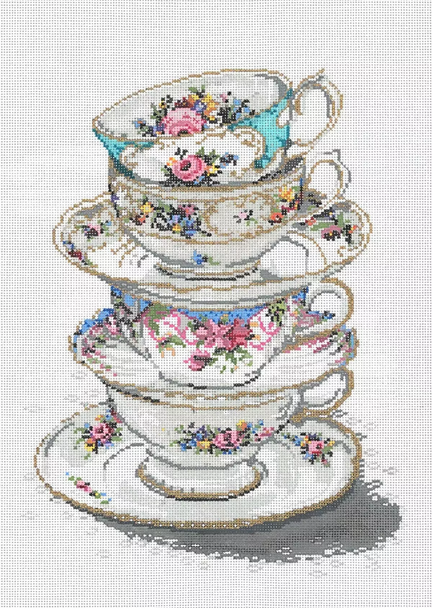 Stacked Teacups 8.5 x 11 18ct  Once In A Blue Moon By Sandra Gilmore 18-1229