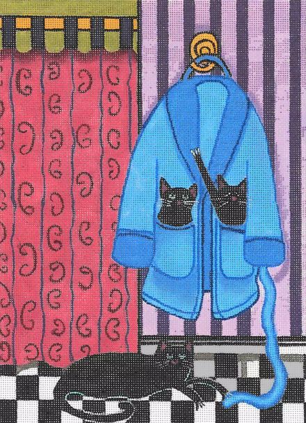 CL-109 Black Cats enjoy plush robe 11”x 8” 18 Mesh Cindi Lynch Designs
