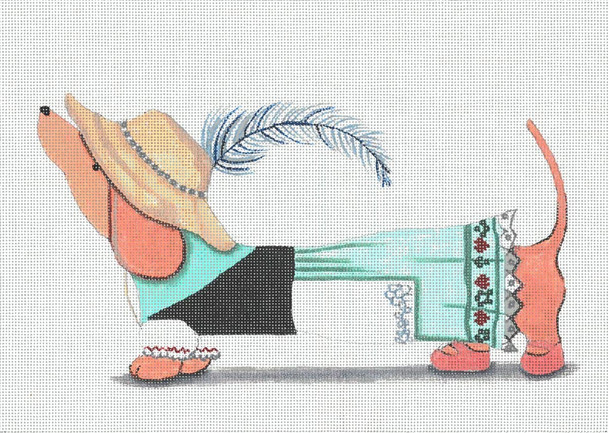 CL-118 German Doxie Dachshund all dressed up 11”x 8” 18 Mesh Cindi Lynch Designs