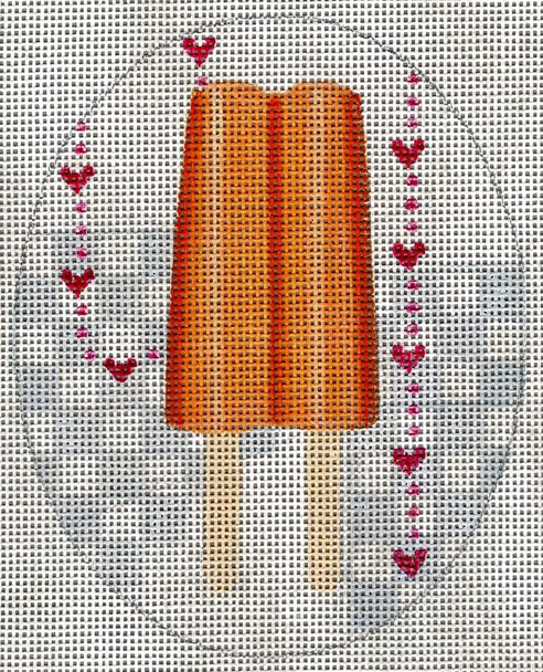 8122 Orange Popsicle 4" x 5" 18 Mesh Leigh Designs Ice Cream Social Canvas Only Inquire If Stitch Guide Is Available