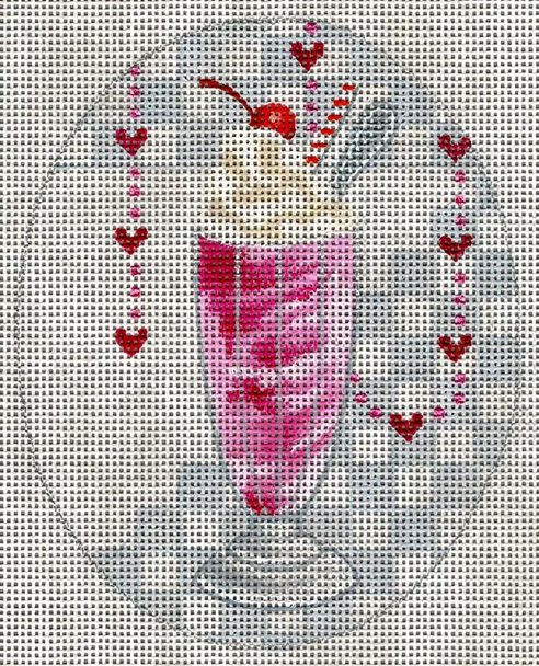 8126 Cherry Soda 4" x 5" 18 Mesh Leigh Designs Ice Cream Social Canvas Only Inquire If Stitch Guide Is Available
