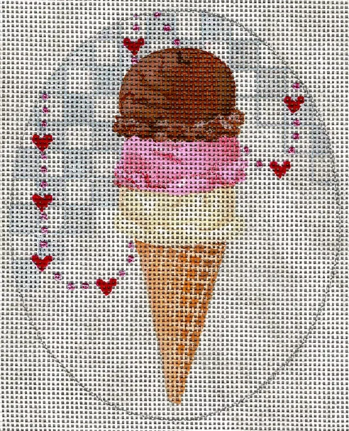 8127 Triple Dip 4" x 5" 18 Mesh Leigh Designs Ice Cream Social Canvas Only Inquire If Stitch Guide Is Available