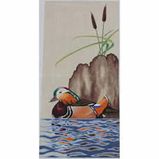 M-504 Mandarin Duck with Cattails 11.5 x 24 13 Mesh Shorebird Studio