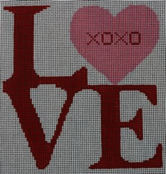 O153 Love XOXO 5 x 5 18 Mesh Kristine Kingston Needlepoint Designs