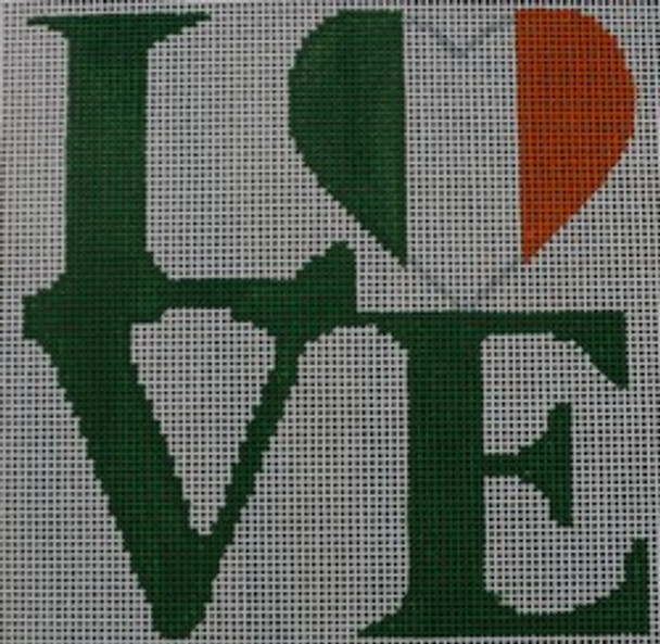 O154 Love Irish Flag 5 x 5 18 Mesh Kristine Kingston Needlepoint Designs