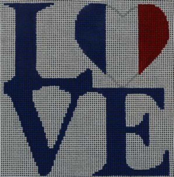 O155 Love French Flag 5 x 5 18 Mesh Kristine Kingston Needlepoint Designs